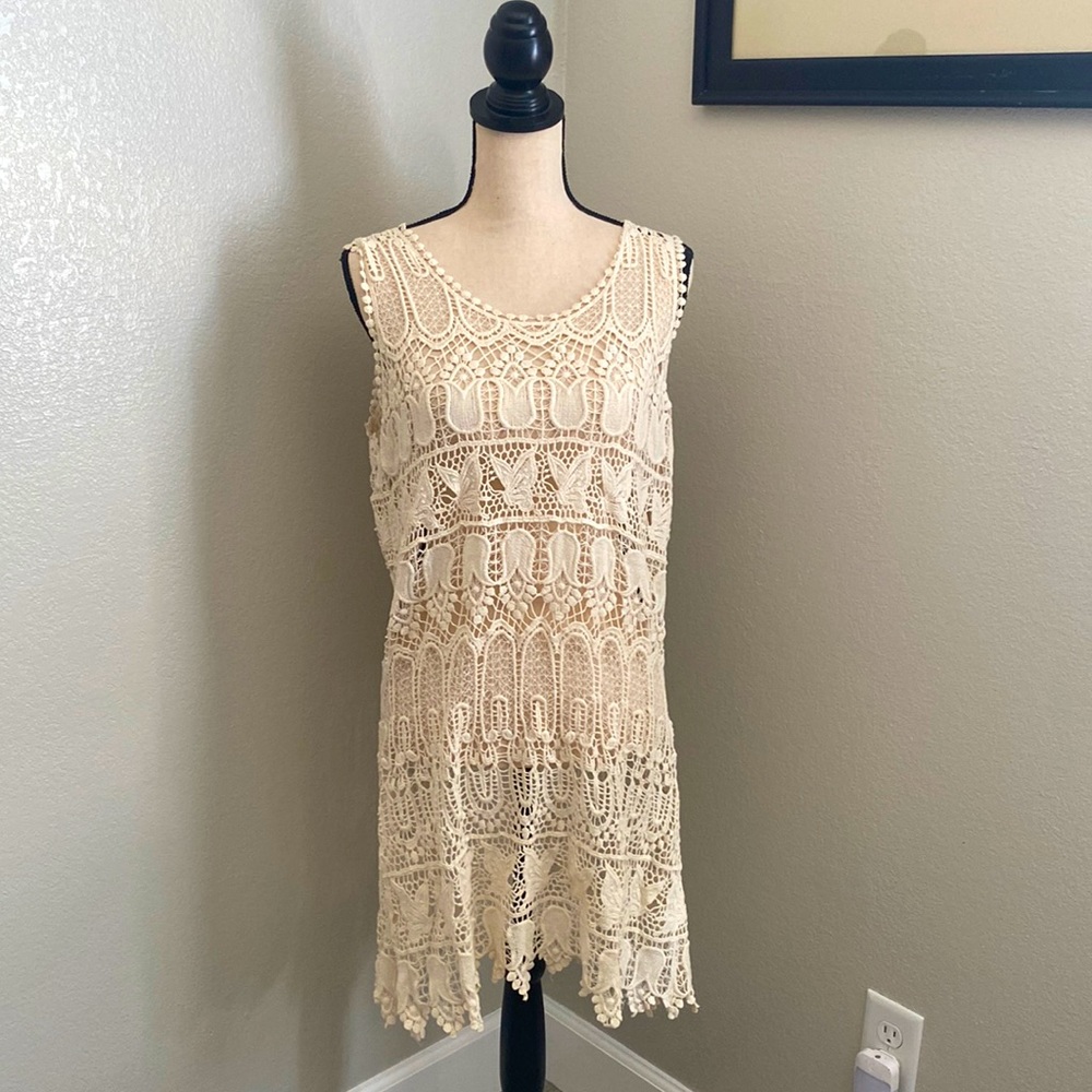 Ivory crochet dress or tunic — Sz L